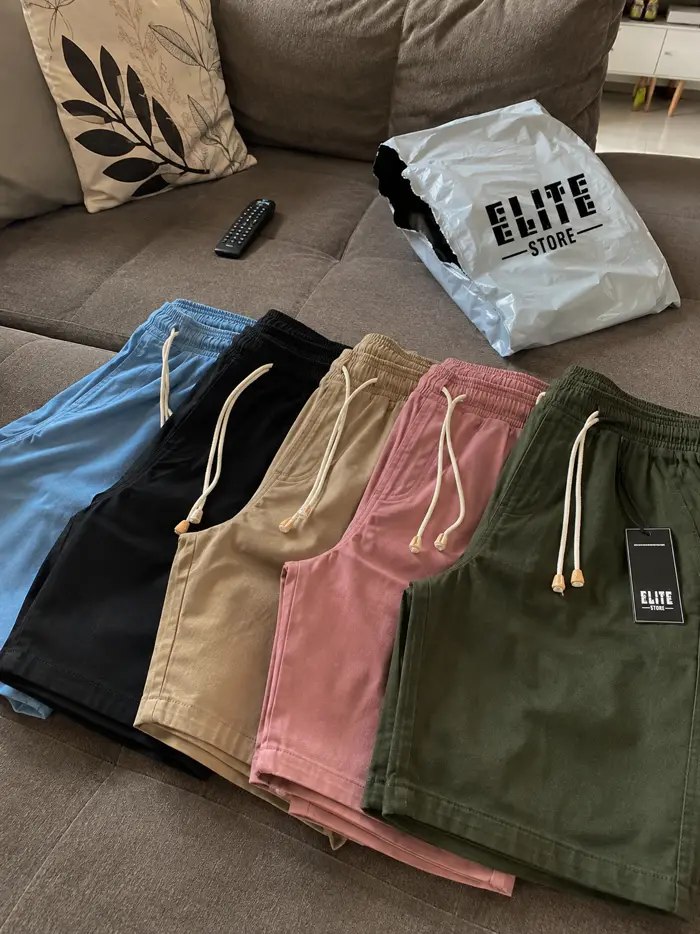 Bermudas de linho recebidas na embalagem da Elite Store